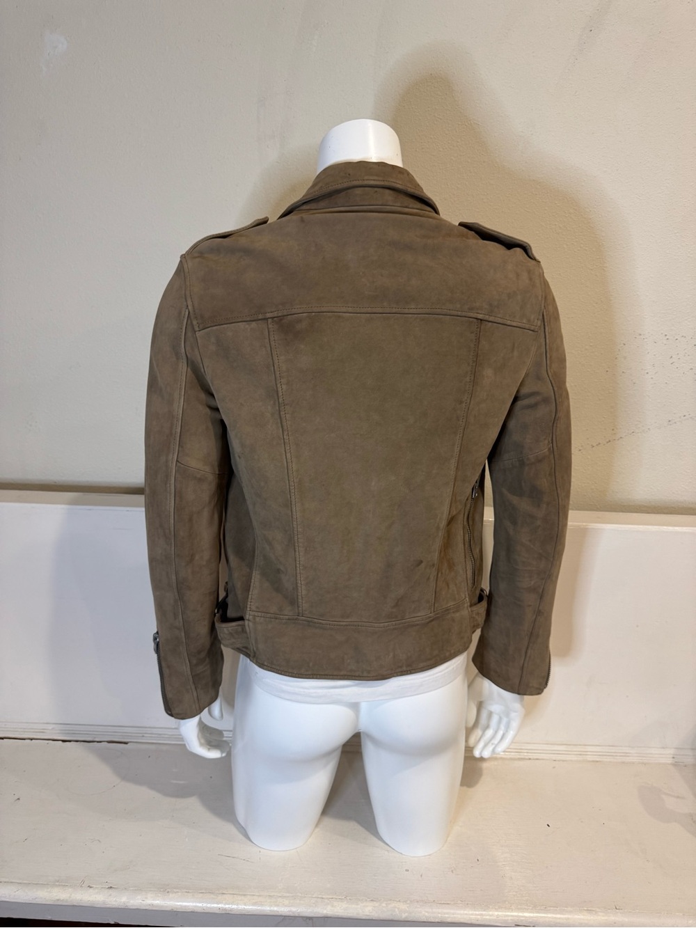 AllSaints Jennings Biker Jacket, Taupe Brown Suede Moto, medium, RARE archive - Picture 3 of 5